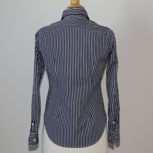 Ralph Lauren blue white striped button down cotton shirt Size 4 EUC - Picture 3 of 5